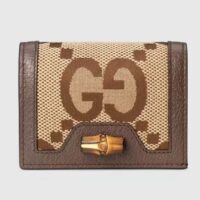 Gucci Unisex Diana Jumbo GG Card Case Camel Ebony Canvas Brown Leather (1)