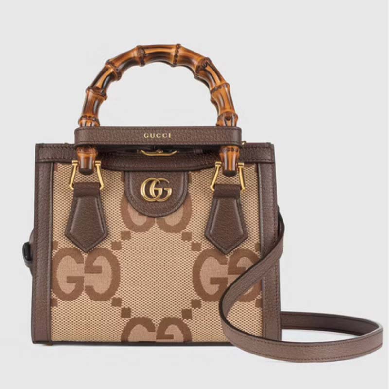 Gucci Monogram Jumbo GG Textured Dollar Calfskin Web Mini Vertical Tote Camel Ebony New Acero