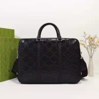 Gucci Unisex GG Embossed Briefcase Bag Black GG Embossed Leather (1)