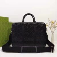 Gucci Unisex GG Embossed Briefcase Bag Black GG Embossed Leather (1)