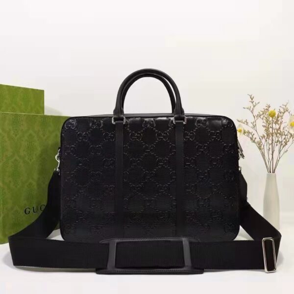 Gucci Unisex GG Embossed Briefcase Bag Black GG Embossed Leather (4)
