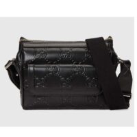 Gucci Unisex GG Embossed Messenger Bag Black GG Embossed Leather (1)