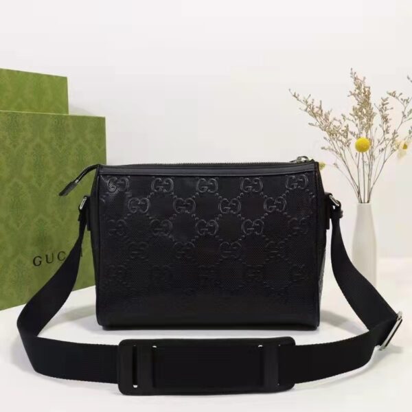 Gucci Unisex GG Embossed Messenger Bag Black GG Embossed Leather (4)