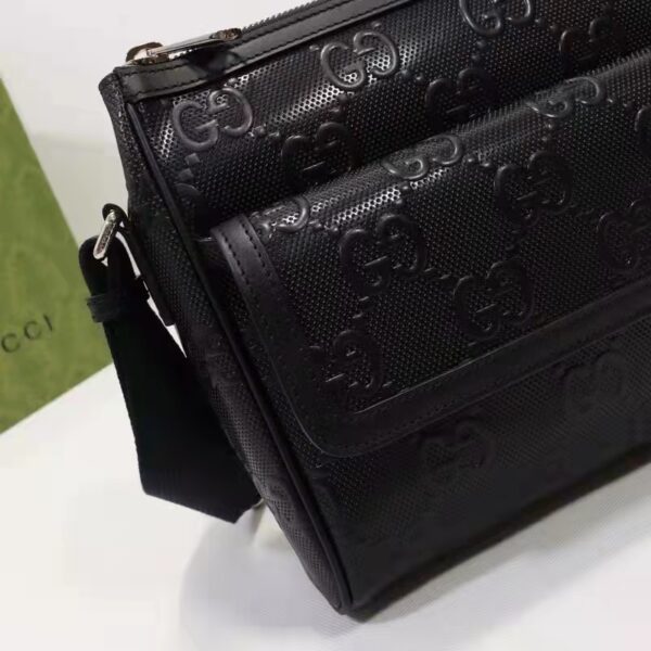 Gucci Unisex GG Embossed Messenger Bag Black GG Embossed Leather (5)