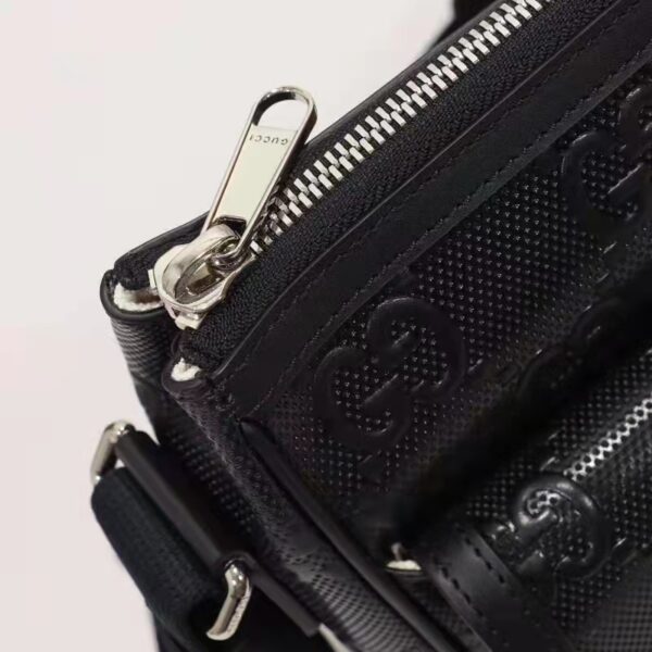 Gucci Unisex GG Embossed Messenger Bag Black GG Embossed Leather (6)