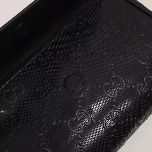 Gucci Unisex GG Embossed Messenger Bag Black GG Embossed Leather (7)