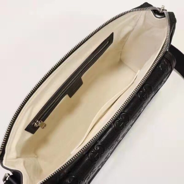 Gucci Unisex GG Embossed Messenger Bag Black GG Embossed Leather (8)