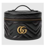 Gucci Unisex GG Marmont Cosmetic Case Black Matelassé Chevron Leather Double G (1)