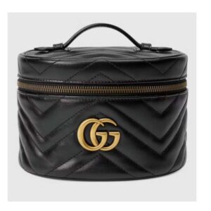 Gucci Unisex GG Marmont Cosmetic Case Black Matelassé Chevron Leather Double G