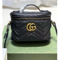 Gucci Unisex GG Marmont Cosmetic Case Black Matelassé Chevron Leather Double G (1)