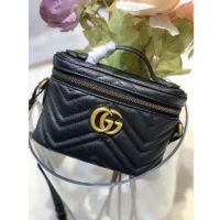 Gucci Unisex GG Marmont Cosmetic Case Black Matelassé Chevron Leather Double G (1)