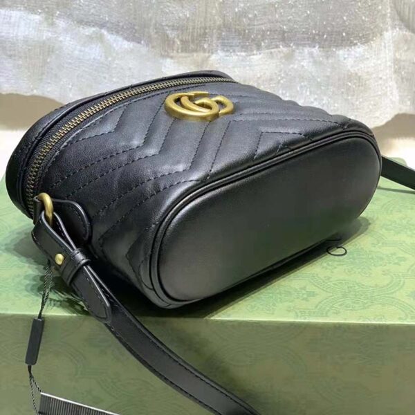 Gucci Unisex GG Marmont Cosmetic Case Black Matelassé Chevron Leather Double G (5)