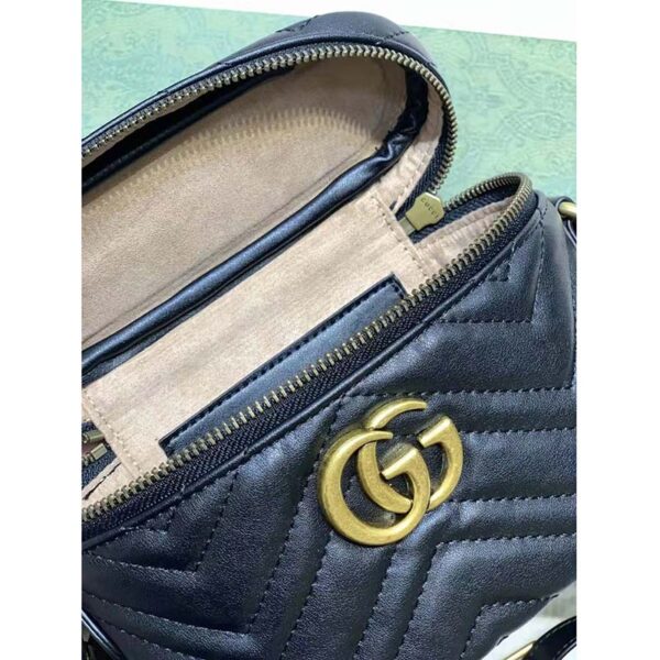 Gucci Unisex GG Marmont Cosmetic Case Black Matelassé Chevron Leather Double G (6)