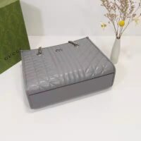 Gucci Unisex GG Marmont Medium Tote Bag Grey Matelassé Leather Double G (1)