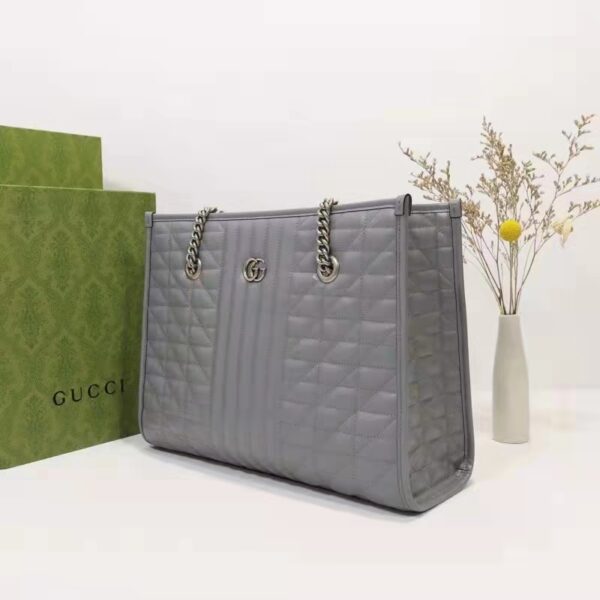 Gucci Unisex GG Marmont Medium Tote Bag Grey Matelassé Leather Double G (3)