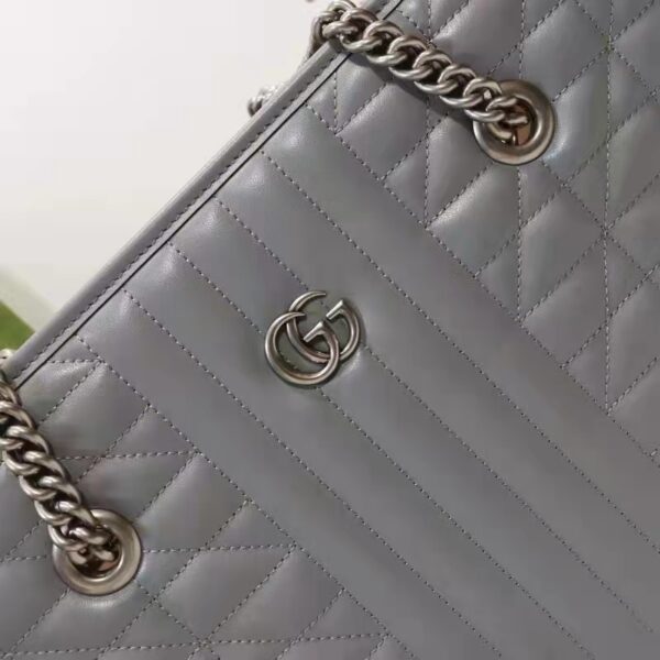 Gucci Unisex GG Marmont Medium Tote Bag Grey Matelassé Leather Double G (5)