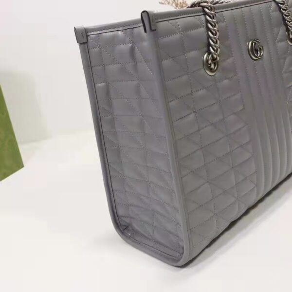 Gucci Unisex GG Marmont Medium Tote Bag Grey Matelassé Leather Double G (6)