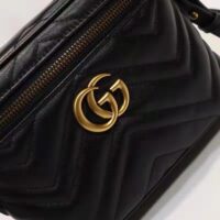 Gucci Unisex GG Marmont Mini Bag Black Chevron Matelassé Leather Double G (10)