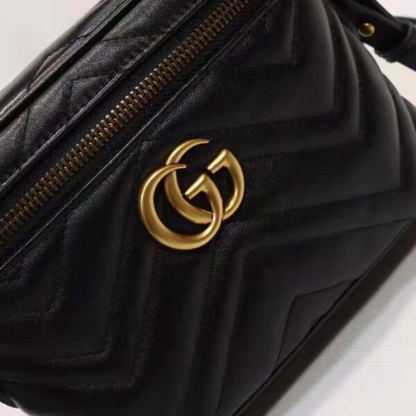 Gucci Unisex GG Marmont Mini Bag Black Chevron Matelassé Leather Double G (1)
