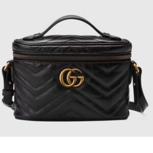 Gucci Unisex GG Marmont Mini Bag Black Chevron Matelassé Leather Double G