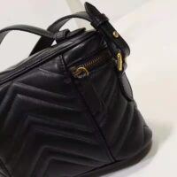 Gucci Unisex GG Marmont Mini Bag Black Chevron Matelassé Leather Double G (10)