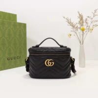 Gucci Unisex GG Marmont Mini Bag Black Chevron Matelassé Leather Double G (10)