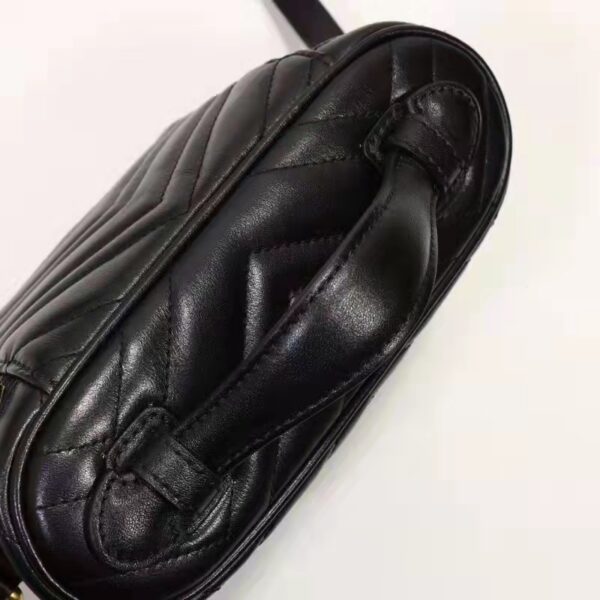 Gucci Unisex GG Marmont Mini Bag Black Chevron Matelassé Leather Double G (4)