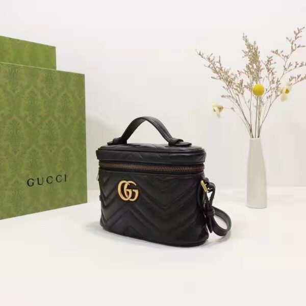 Gucci Unisex GG Marmont Mini Bag Black Chevron Matelassé Leather Double G (6)