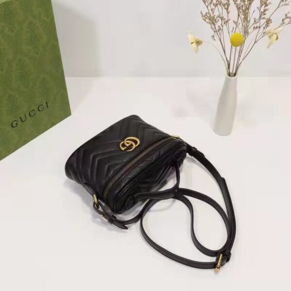Gucci Unisex GG Marmont Mini Bag Black Chevron Matelassé Leather Double G (7)