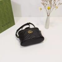 Gucci Unisex GG Marmont Mini Bag Black Chevron Matelassé Leather Double G (10)