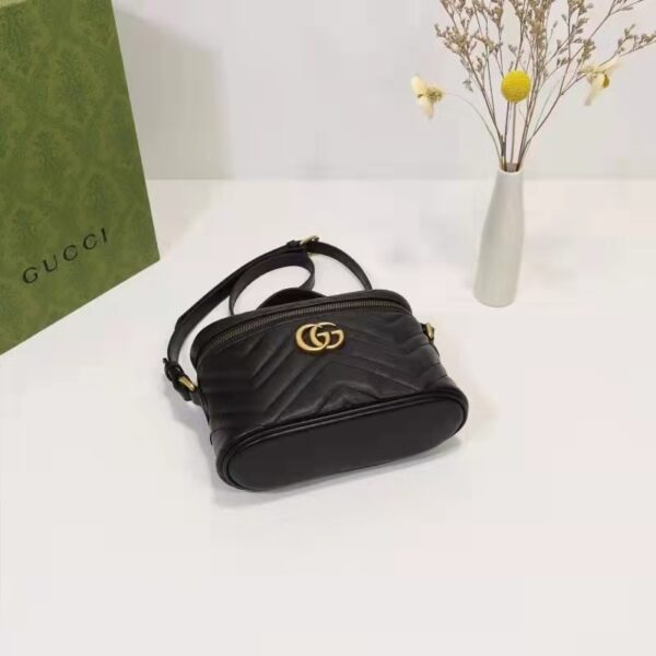 Gucci Unisex GG Marmont Mini Bag Black Chevron Matelassé Leather Double G (8)