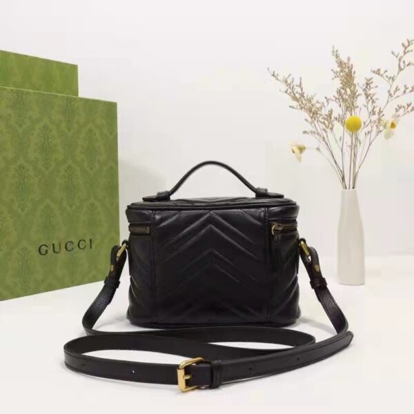 Gucci Unisex GG Marmont Mini Bag Black Chevron Matelassé Leather Double G (9)