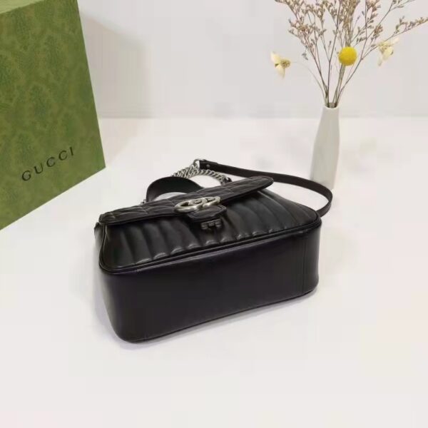 Gucci Unisex GG Marmont Small Top Handle Bag Black Matelassé Leather Double G (10)