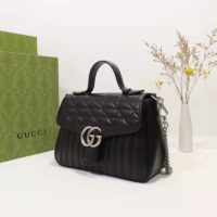 Gucci Unisex GG Marmont Small Top Handle Bag Black Matelassé Leather Double G (1)