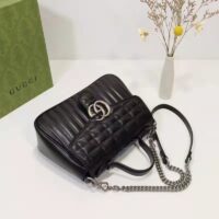 Gucci Unisex GG Marmont Small Top Handle Bag Black Matelassé Leather Double G (1)