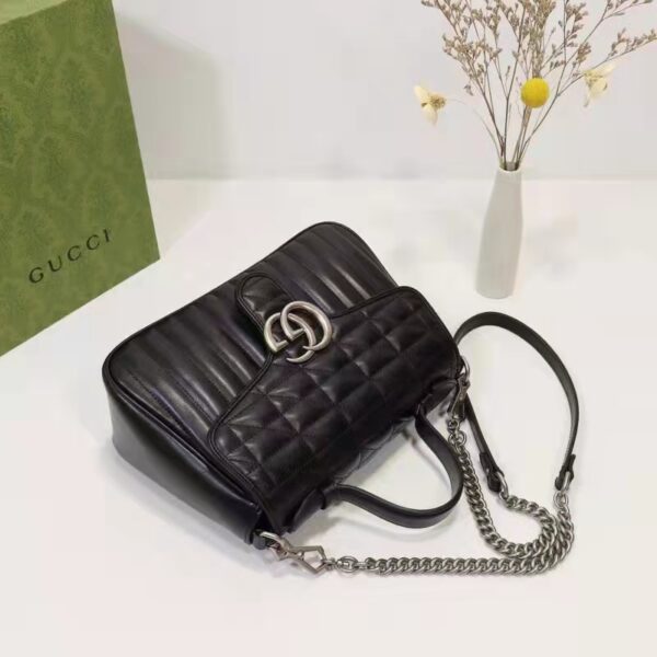 Gucci Unisex GG Marmont Small Top Handle Bag Black Matelassé Leather Double G (4)