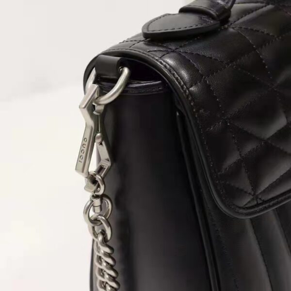 Gucci Unisex GG Marmont Small Top Handle Bag Black Matelassé Leather Double G (5)