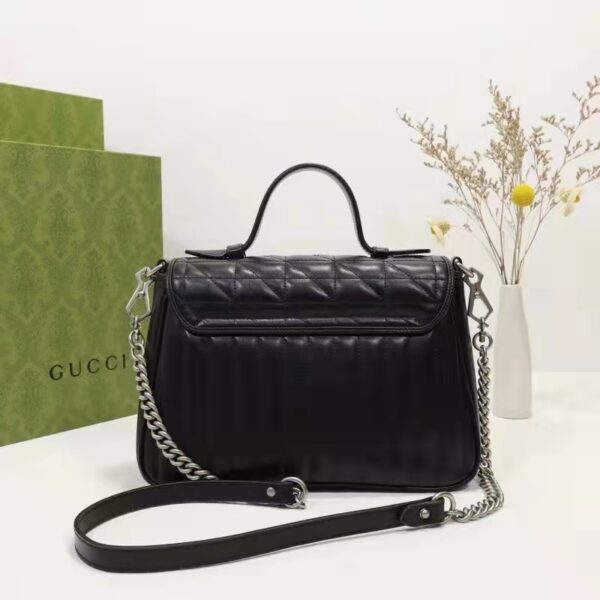 Gucci Unisex GG Marmont Small Top Handle Bag Black Matelassé Leather Double G (6)