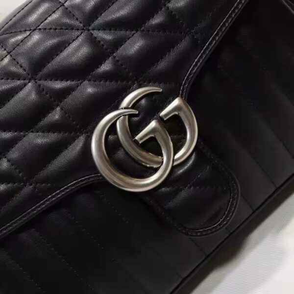 Gucci Unisex GG Marmont Small Top Handle Bag Black Matelassé Leather Double G (9)