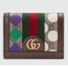 Gucci Unisex GG Ophidia Card Case Wallet Brown Leather Beige Ebony Supreme Canvas
