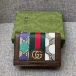 Gucci Unisex GG Ophidia Card Case Wallet Brown Leather Beige Ebony Supreme Canvas - immagine 3