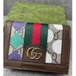 Gucci Unisex GG Ophidia Card Case Wallet Brown Leather Beige Ebony Supreme Canvas - immagine 6