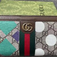 Gucci Unisex GG Ophidia Zip Around Wallet Beige Ebony GG Supreme Canvas (1)