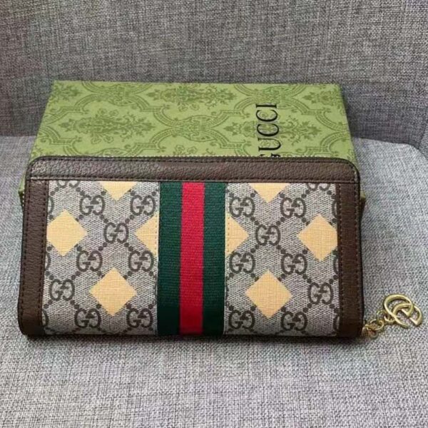 Gucci Unisex GG Ophidia Zip Around Wallet Beige Ebony GG Supreme Canvas (5)