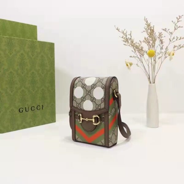 Gucci Unisex Gucci Horsebit 1955 Mini Bag Beige Ebony GG Supreme Canvas (1)