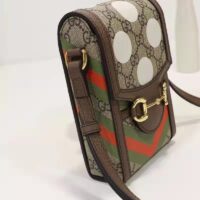 Gucci Unisex Gucci Horsebit 1955 Mini Bag Beige Ebony GG Supreme Canvas (9)