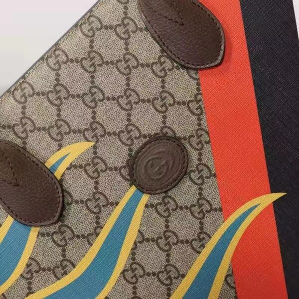 Gucci Unisex Medium Tote Geometric Print Beige Ebony GG Supreme Canvas (5)