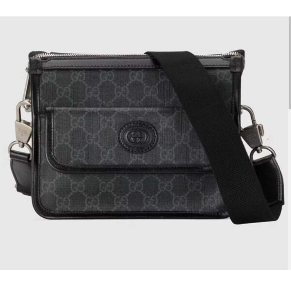 Gucci Unisex Messenger Bag with Interlocking G Black GG Supreme Canvas (1)