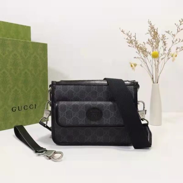 Gucci Unisex Messenger Bag with Interlocking G Black GG Supreme Canvas (2)