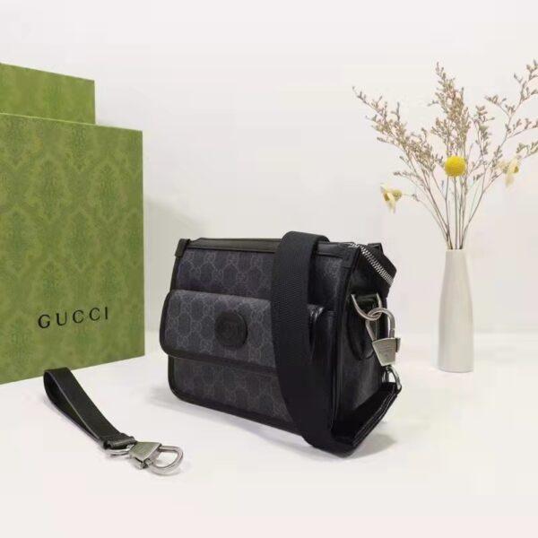 Gucci Unisex Messenger Bag with Interlocking G Black GG Supreme Canvas (3)